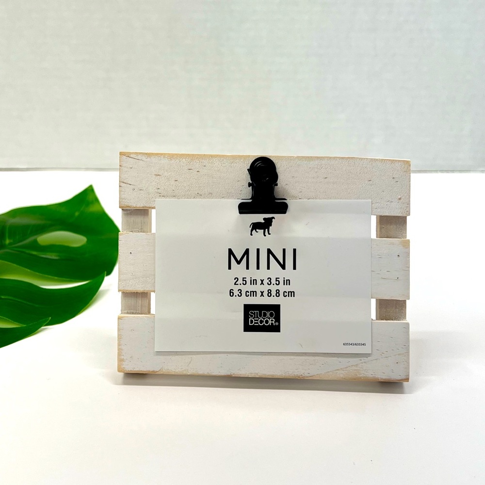 White Mini Photo Frame with Clip Rustic Wooden Desk Dorm Decor Picture Collage